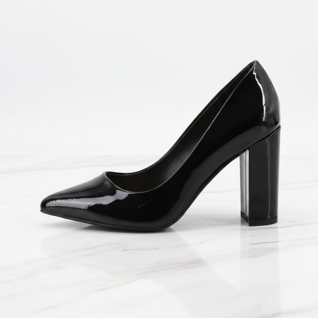 High-Vamp Block Heel Pump – Black
