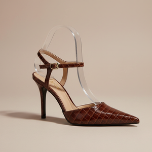 Croc-Embossed Stiletto Slingback – Brown