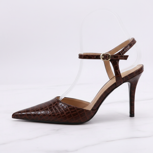 Croc-Embossed Stiletto Slingback – Brown