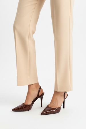 Croc-Embossed Stiletto Slingback – Brown