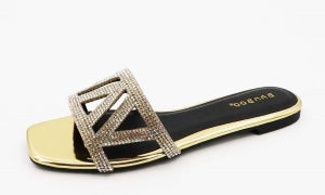 Women's Bamboo Cutout Flat Slide Sandals - Silver & Gold