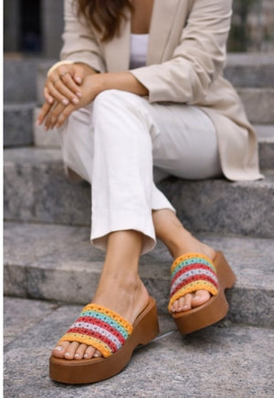 Wide Band Platform Mule Wedge Slide Sandals