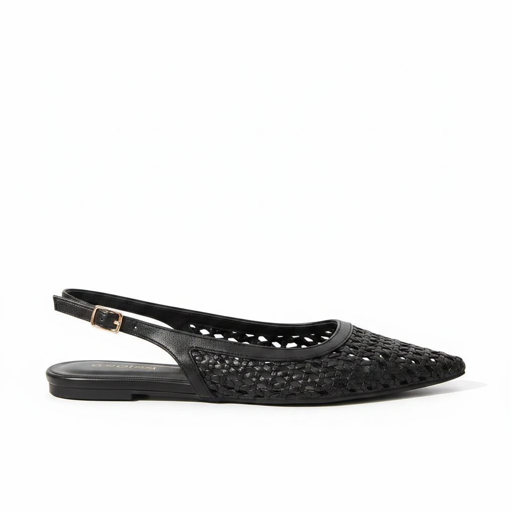 Clair Black Woven Slingback - Side Profile Hero