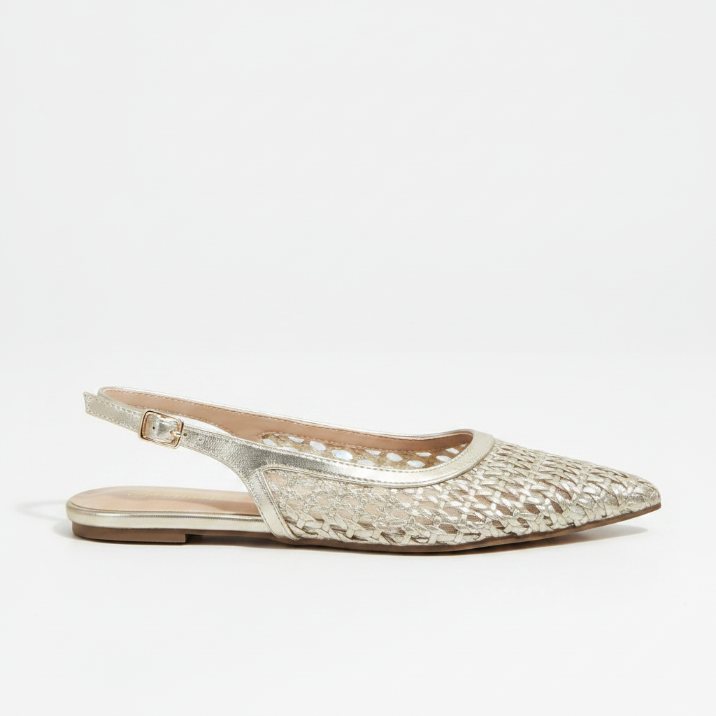 Clair Gold Metallic Woven Slingback - Side Profile Hero