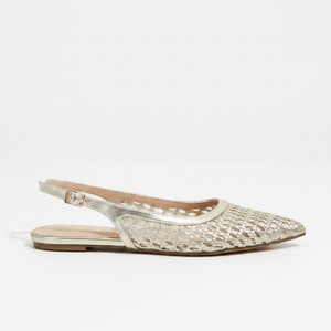 Clair Gold Metallic Woven Slingback - Side Profile Hero