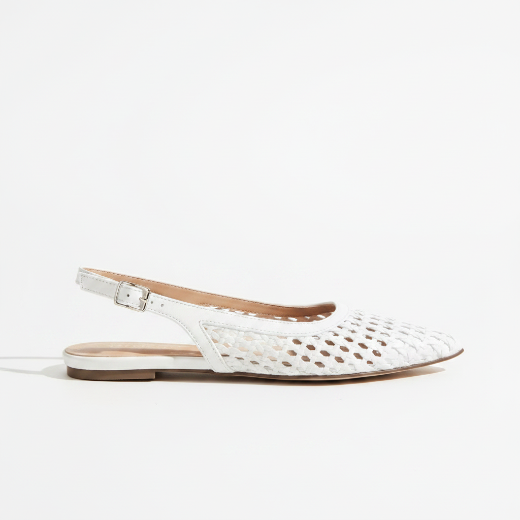 Clair White Woven Slingback - Side Profile Hero