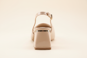 Back view Nude Square Closed Toe Slingback Low Block Heel