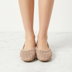 Vonda Beige Woven Ballet Flats | Naked Flat Trend | Lightweight Lattice Weave
