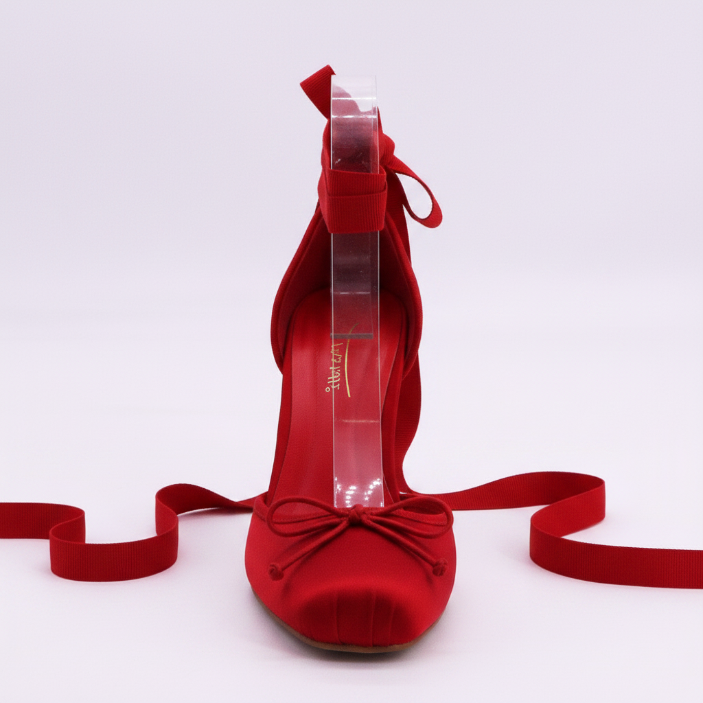 Red Satin Ankle-Tie Stiletto Heels — Women's Ballet-Inspired Platform Pump