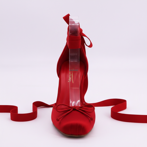 Red Satin Ankle-Tie Stiletto Heels — Women's Ballet-Inspired Platform Pump