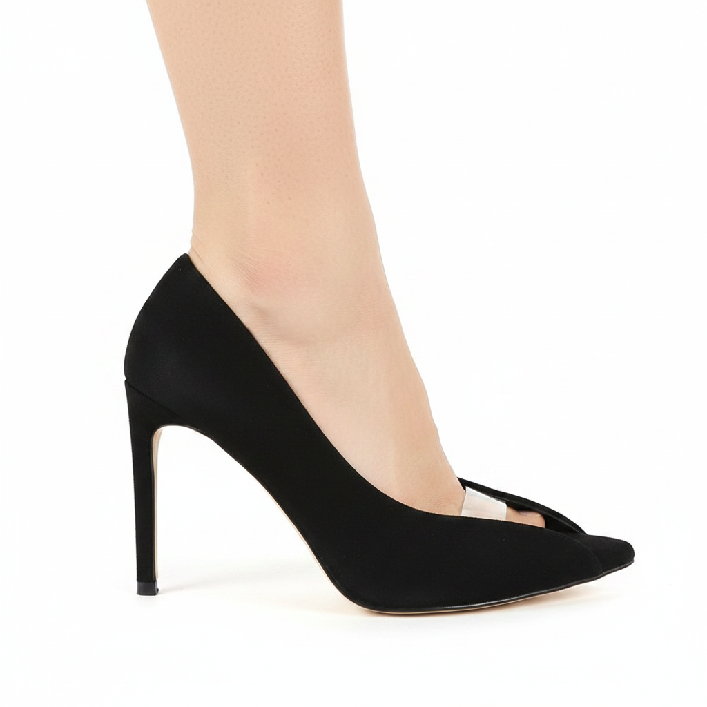Black Open Vamp Stiletto Pump