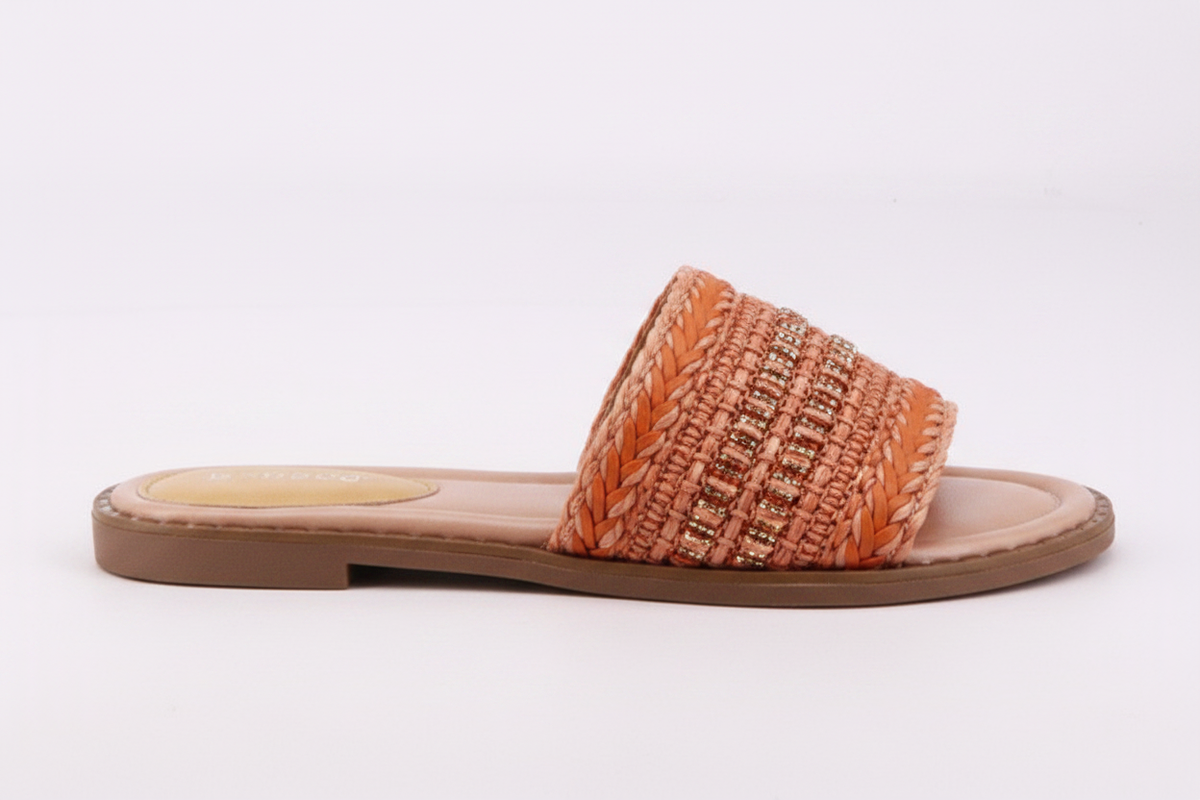 Terracotta Slide – Braided Raffia Wide-Strap Flat Sandal