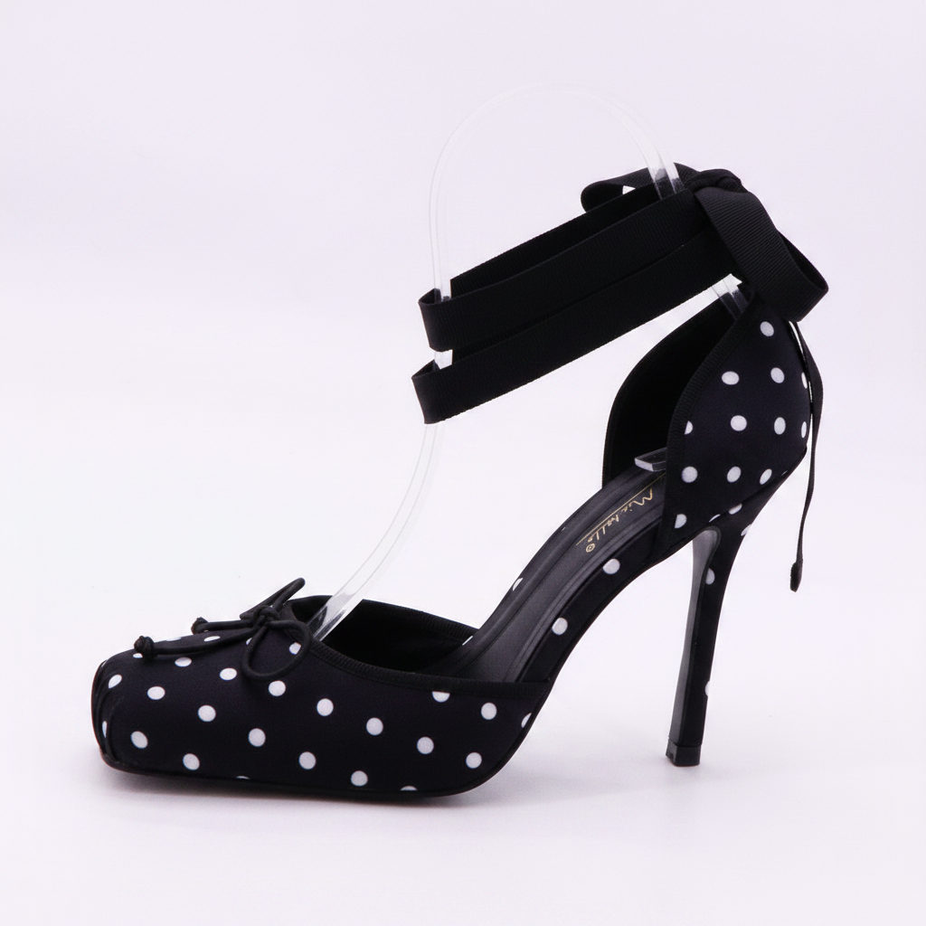 Polka Dot Ankle-Tie Stiletto Heels — Women's Platform Pump