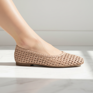 Vonda Beige Woven Ballet Flats | Naked Flat Trend | Lightweight Lattice Weave