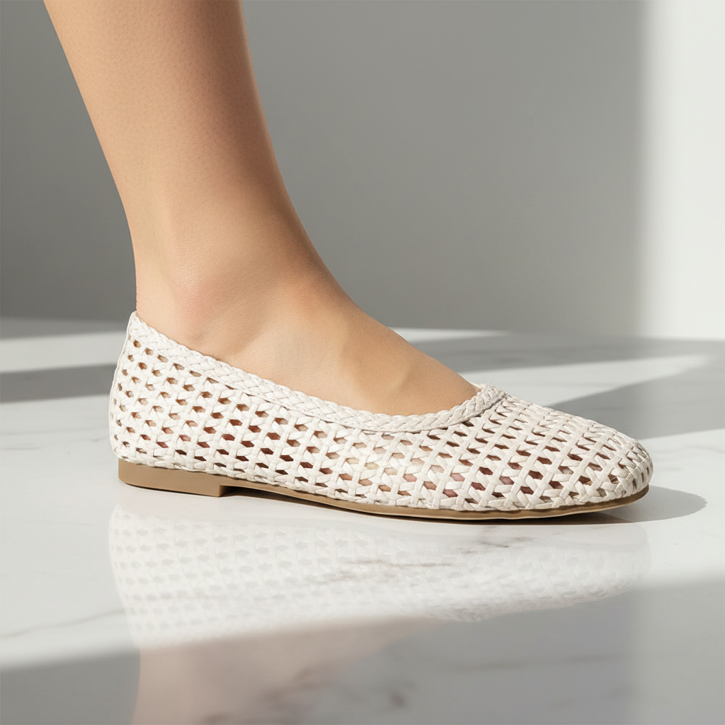 Vonda White Woven Ballet Flats | Naked Flat Trend | Lightweight Lattice Weave