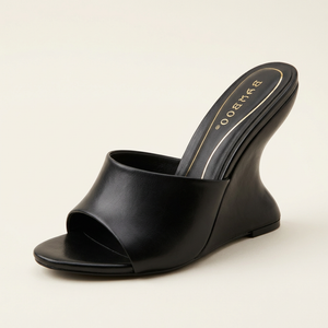 Disappear Black mule heel side three-quarter view