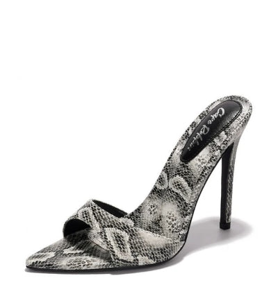 Women's Dulcea Snake Print Slip-On Stiletto Heels - Pointed Toe Mules