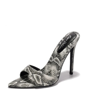 Women's Dulcea Snake Print Slip-On Stiletto Heels - Pointed Toe Mules