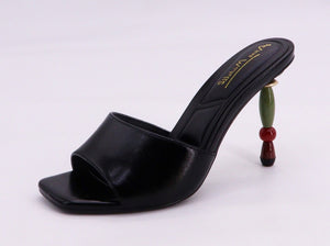 Anne Michelle Egypt Brown Sculptural Mule Heels – Open Toe Slip-On Heels for Women