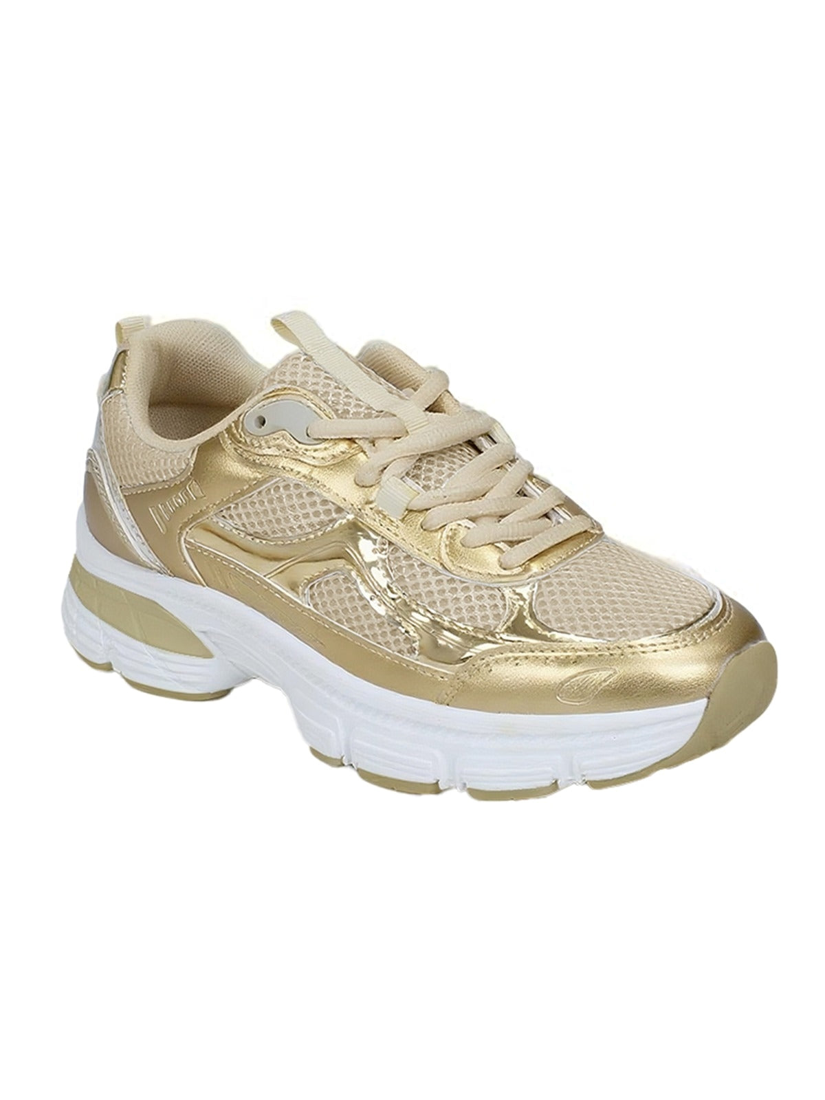 Ellyn Gold Chunky Sneakers — Women's Metallic Platform Lace-Up Shoes