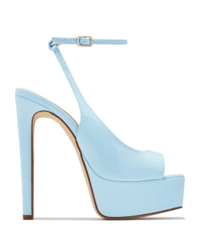 Women's Blue Elvie Ankle Strap Platform Peep Toe Stiletto Heels - Round Toe