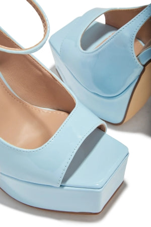 Women's Blue Elvie Ankle Strap Platform Peep Toe Stiletto Heels - Round Toe
