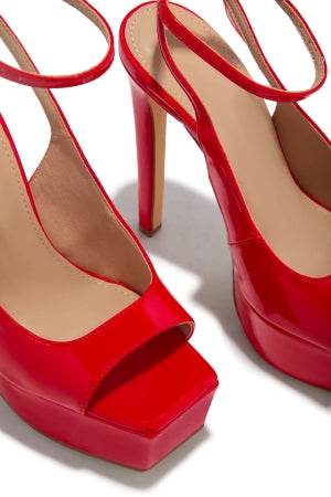 Women's Red Elvie Ankle Strap Platform Peep Toe Stiletto Heels - Round Toe