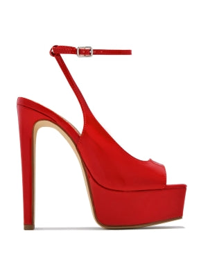 Women's Red Elvie Ankle Strap Platform Peep Toe Stiletto Heels - Round Toe