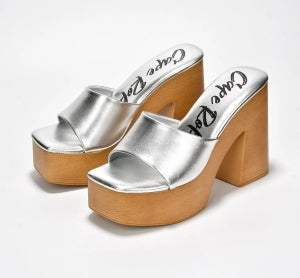 Women's Enisle Cork Platform Mule Heels - Metallic Square Toe Block Heel