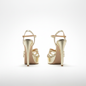 Gold Patent Platform Stiletto Heels — Women's High Heel Ankle Strap Sandals