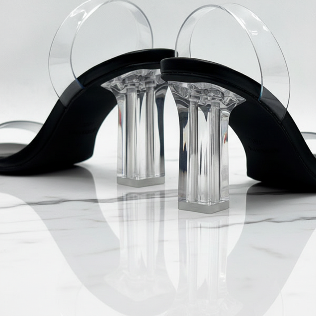 Fallon Clear PVC Strap Block Heel Mules | Lucite Slingback Sandals