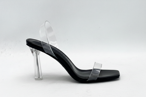 Fallon Clear PVC Strap Block Heel Mules | Lucite Slingback Sandals