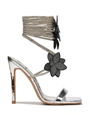 Cape Robbin Flowery Rhinestone Ankle Wrap Stiletto Heel Sandals – Gold