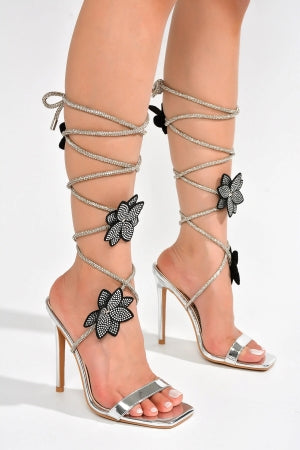 Cape Robbin Flowery Rhinestone Ankle Wrap Stiletto Heel Sandals – Gold