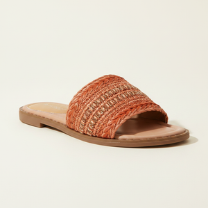 Terracotta Slide – Braided Raffia Wide-Strap Flat Sandal