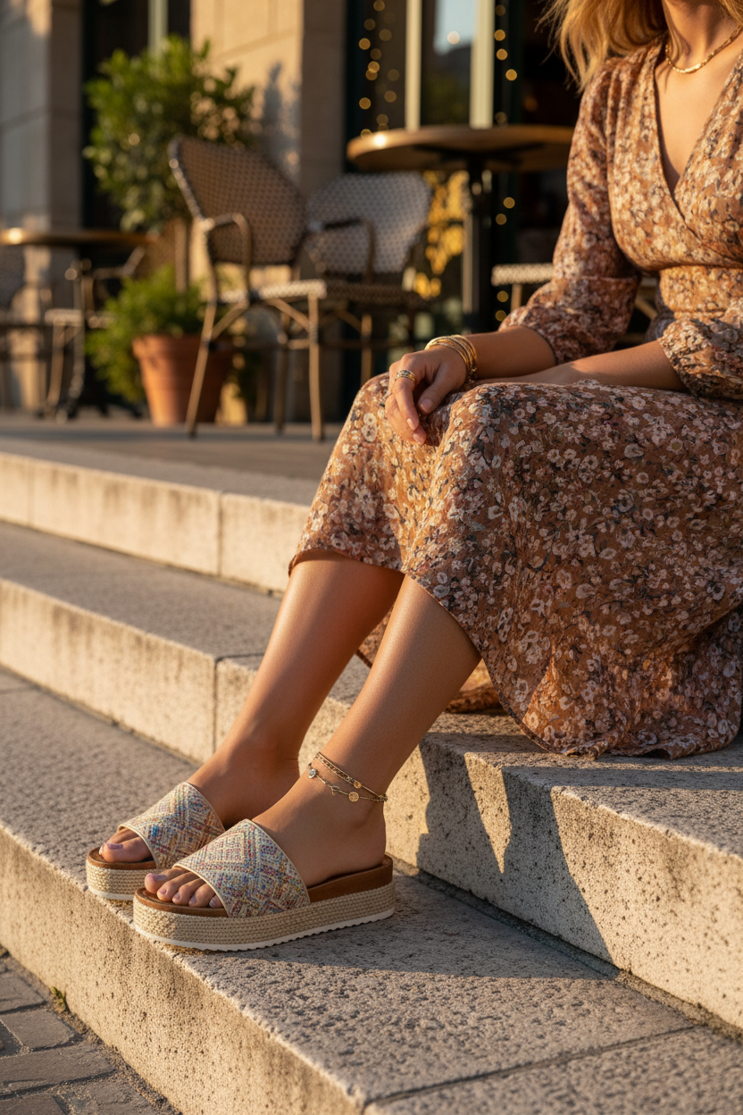  Trend-3 Platform Round Open Toe Slide Sandals-Multi