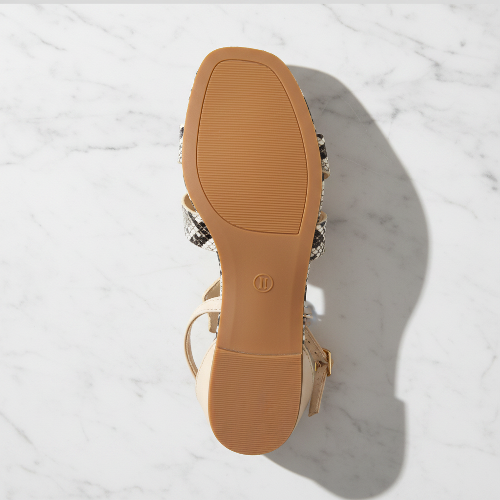 Edmond Snake Print H-Strap Flat Sandals – sole bottom view