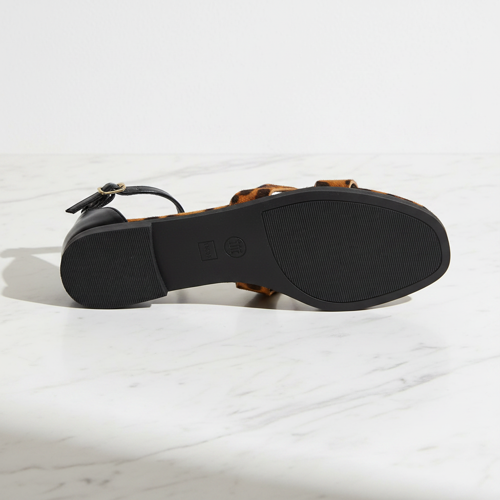 Edmond Leopard Print H-Strap Flat Sandals – sole bottom view