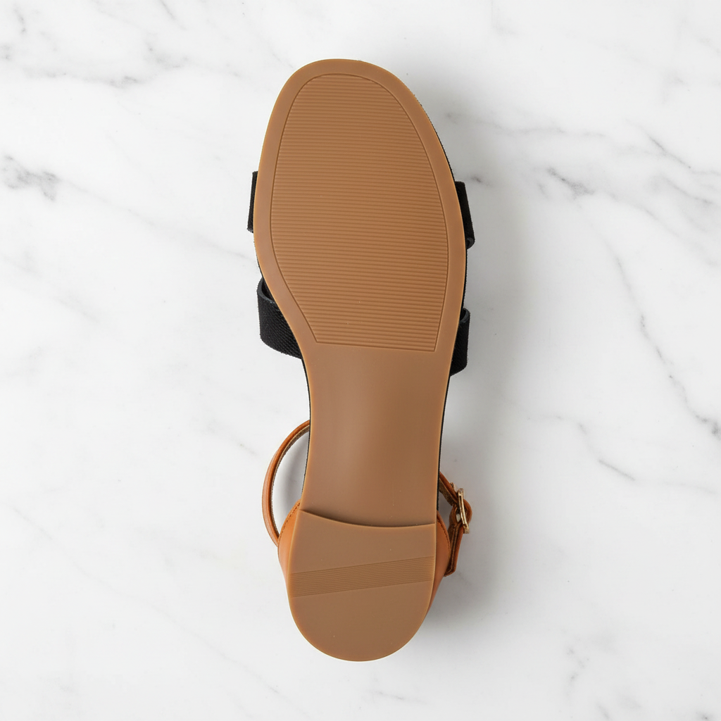 Edmond Black Suede H-Strap Flat Sandals – sole bottom view