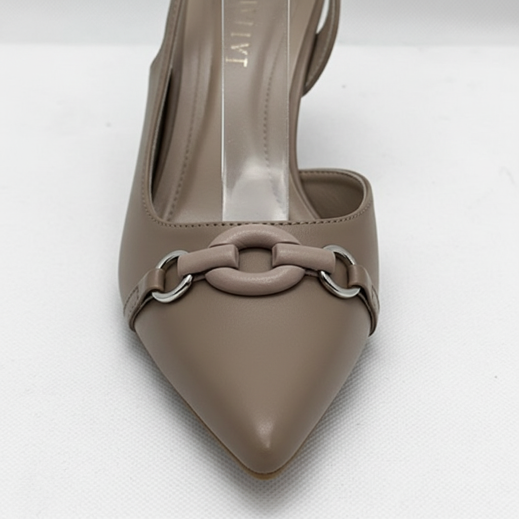 Jessa Mocha Leather Slingback Kitten Heel – Pointed Toe Stiletto