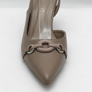Jessa Mocha Leather Slingback Kitten Heel – Pointed Toe Stiletto