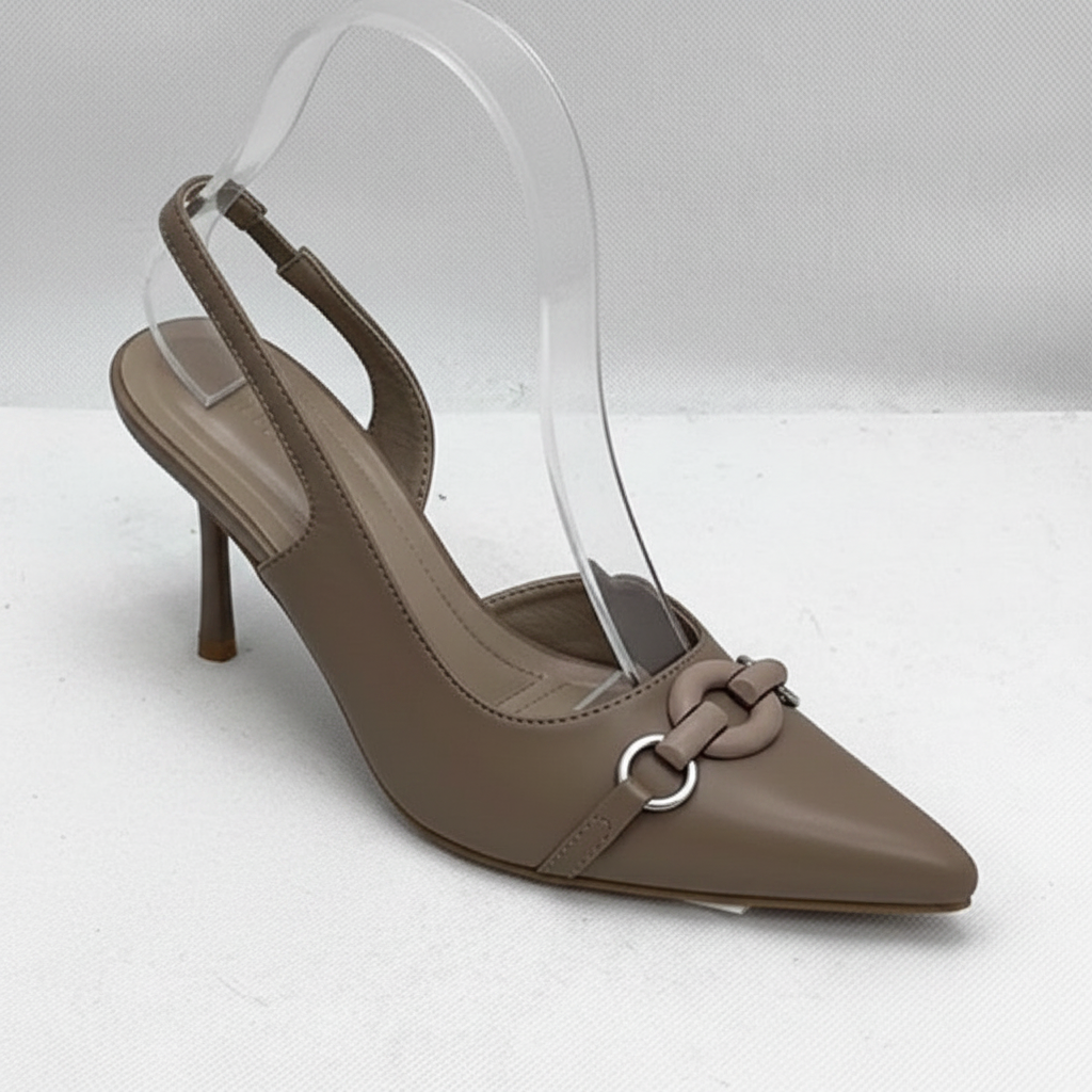 Jessa Mocha Leather Slingback Kitten Heel – Pointed Toe Stiletto