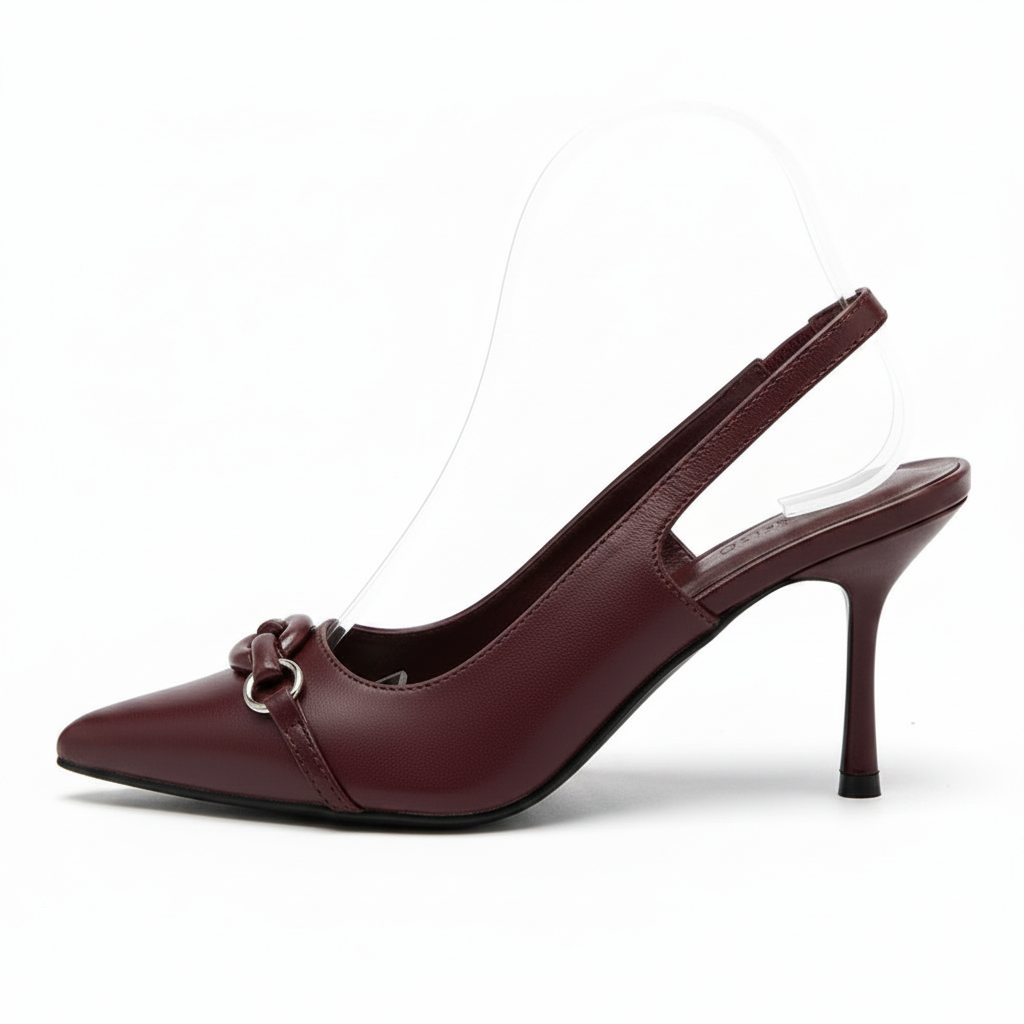 Wine Leather Slingback Kitten Heel – Pointed Toe Stiletto