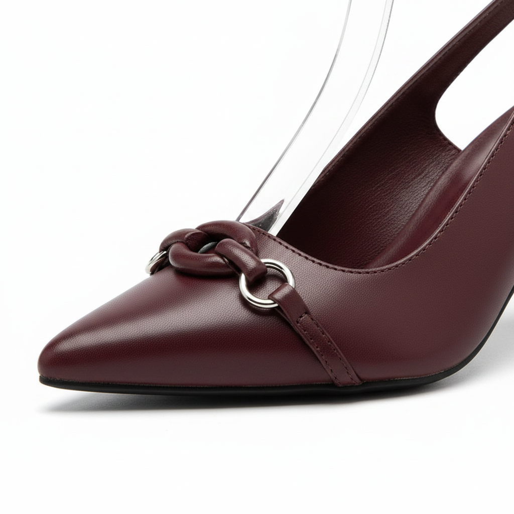 Jessa Wine Leather Slingback Kitten Heel – Pointed Toe Stiletto