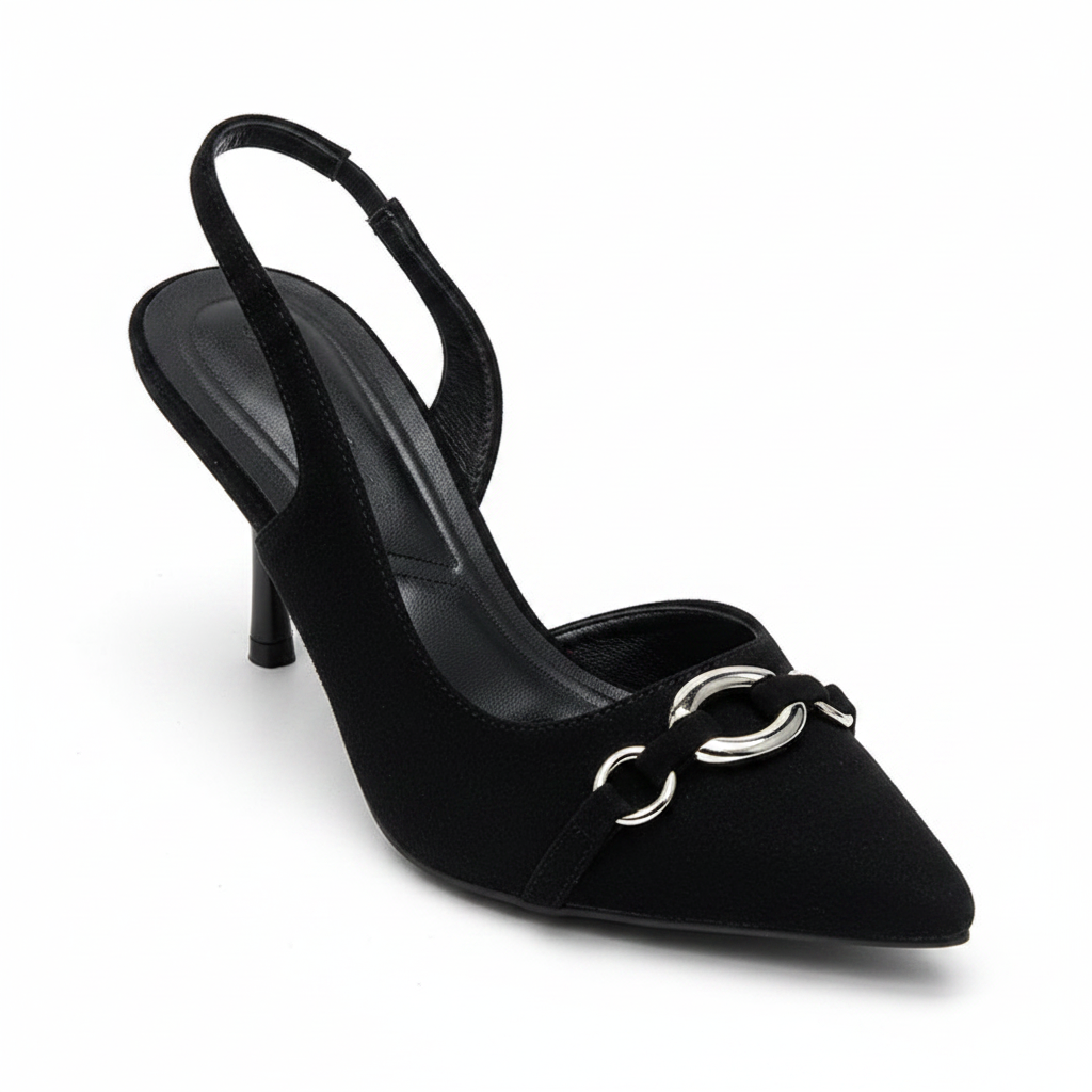 Black Suede Slingback Kitten Heel – Pointed Toe Stiletto