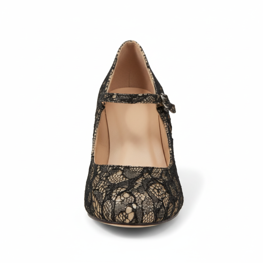 Kimmy lace-patterned Mary Jane heel shown from the front