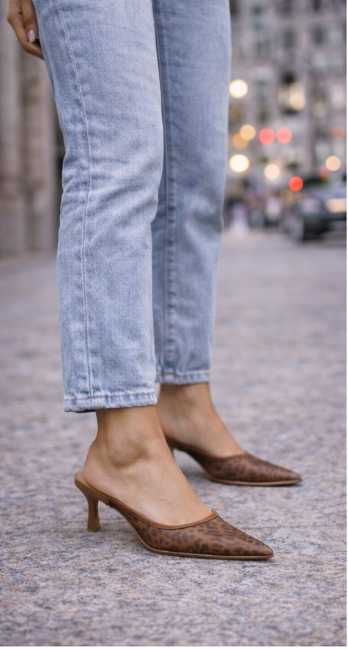 Women's Mesh Knit Pointed Toe Kitten Heel Mules - Slip-On Closed Toe