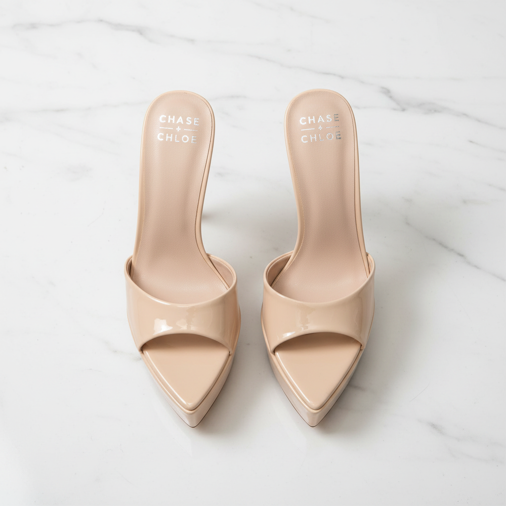 Chase Lawnie Nude Platform Stiletto Mule Heels – Slip-On Peep Toe High Heels for Women