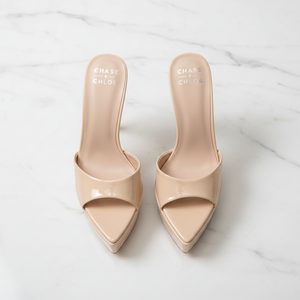 Chase Lawnie Nude Platform Stiletto Mule Heels – Slip-On Peep Toe High Heels for Women