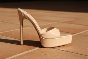 Chase Lawnie Nude Platform Stiletto Mule Heels – Slip-On Peep Toe High Heels for Women